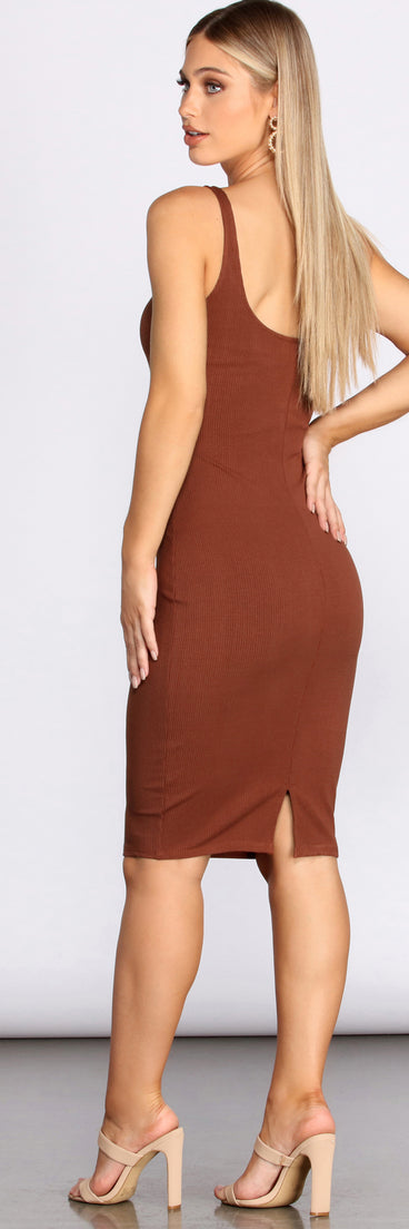 Ribbed Knit Square Neck Midi Dress
