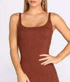 Ribbed Knit Square Neck Midi Dress
