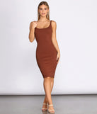 Ribbed Knit Square Neck Midi Dress