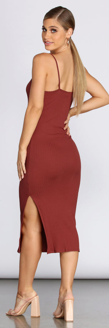 Basic Button Knit Midi Dress