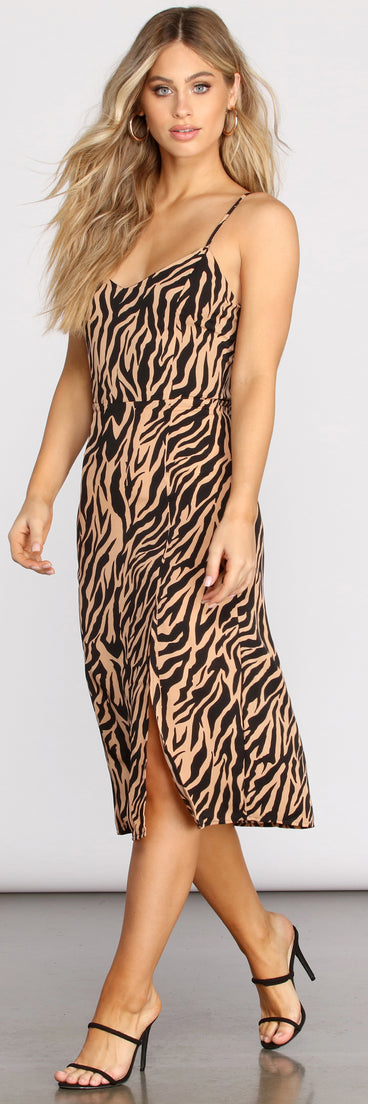 Zebra Front Slit Midi Dress