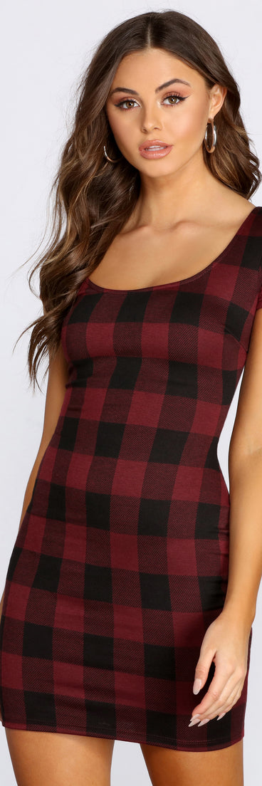 Clad In Plaid Scoop Neck Mini Dress