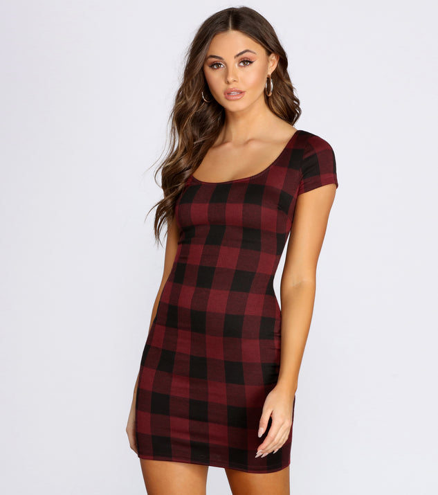Clad In Plaid Scoop Neck Mini Dress
