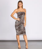 Wild Feline Leopard & Tiger Ruched Midi Dress