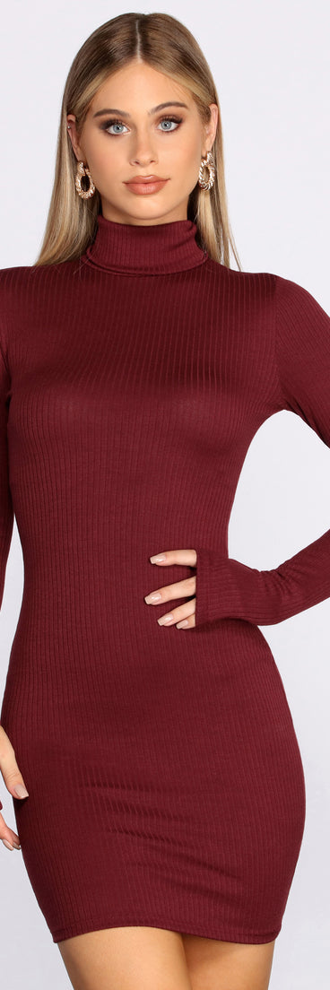 Turtleneck Ribbed Knit Mini Dress is the perfect Homecoming look pick with on-trend details to make the 2023 HOCO dance your most memorable event yet!