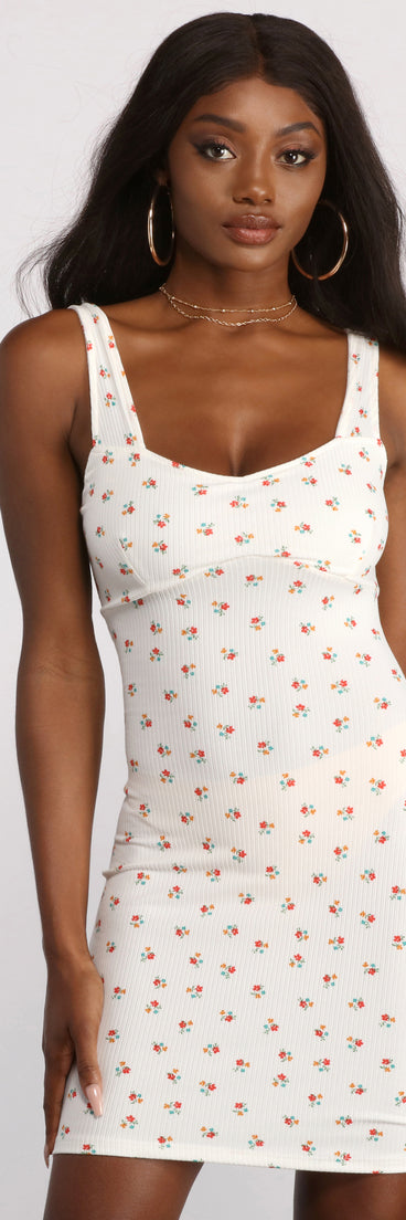 Ribbed Knit Ditsy Floral Mini Dress | Windsor Ribbed Knit Ditsy Floral Mini Dress | Windsor