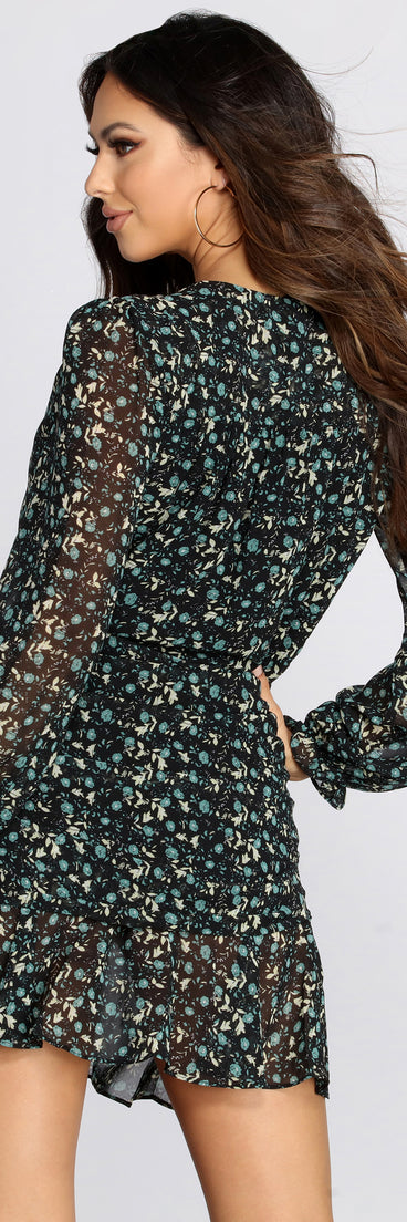 Chiffon Floral Surplice Mini Dress