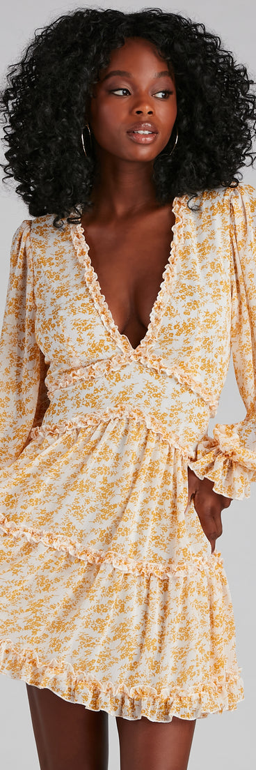 Spring Fling Floral Chiffon Ruffle Dress for Prom, Bridesmaids, Wedding Guests, Formals Military Balls, and Homecoming 2022