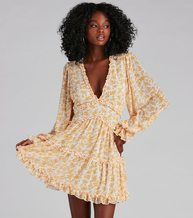 Spring Fling Floral Chiffon Ruffle Dress for Prom, Bridesmaids, Wedding Guests, Formals Military Balls, and Homecoming 2022