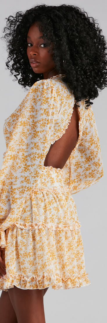 Spring Fling Floral Chiffon Ruffle Dress