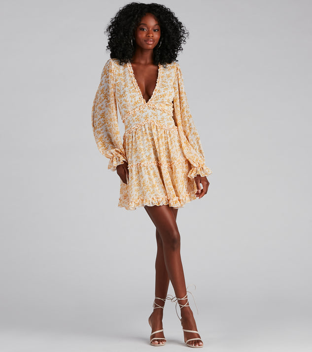 Spring Fling Floral Chiffon Ruffle Dress