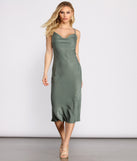 Sleek Ya Out Cowl Neck Midi Dress creates the perfect spring wedding guest dress or cocktail attire with stylish details in the latest trends for 2023!