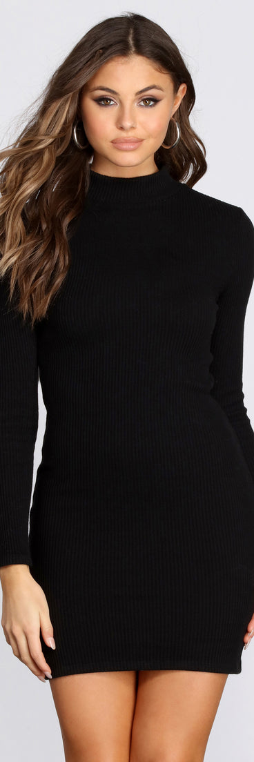 All For Knit Mock Neck Mini Dress