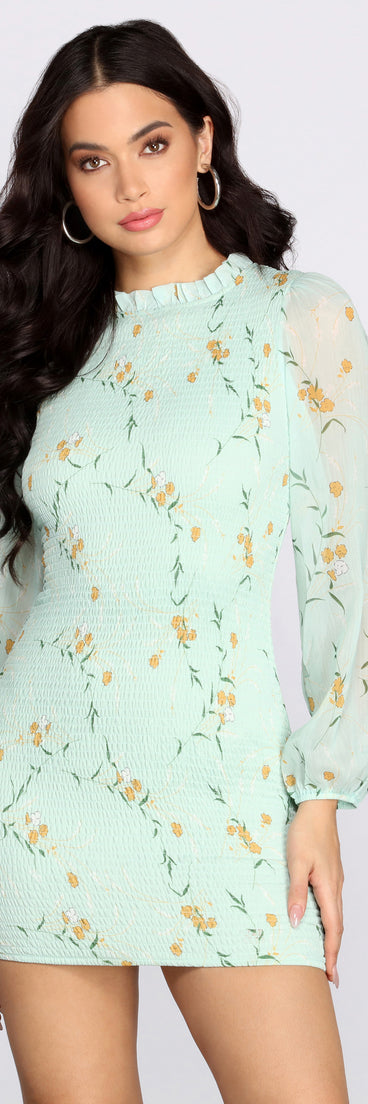 Floral Chiffon Blouson Mini Dress