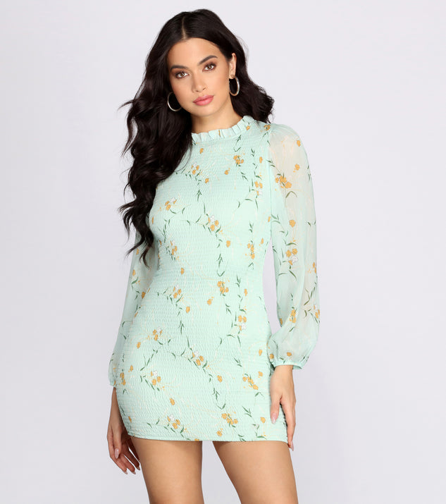 Floral Chiffon Blouson Mini Dress