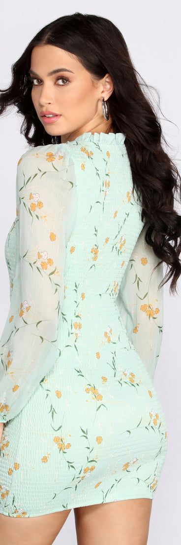 chiffon blouson dress Floral Chiffon Blouson Halter Midi Dress In Blue Ivory, Blue/Ivory / Regular / 4