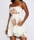 Flowy In Floral Tie Waist Mini Dress