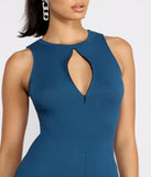 Zipper Key Hole Ribbed Knit Mini Dress