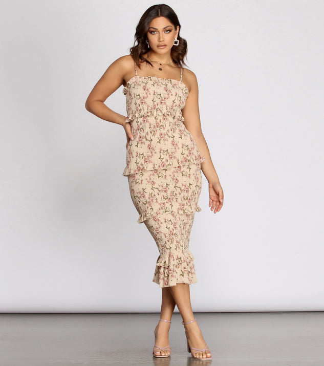 Floral Tiered Ruffle Midi Dress