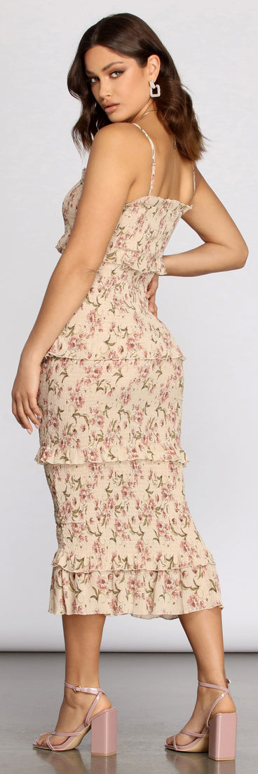 Floral Tiered Ruffle Midi Dress