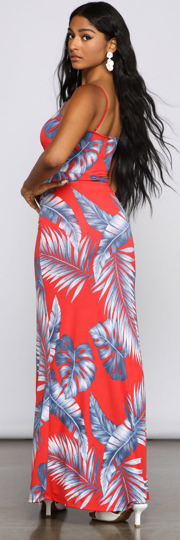 Pretty Palm Ruched Maxi Dress