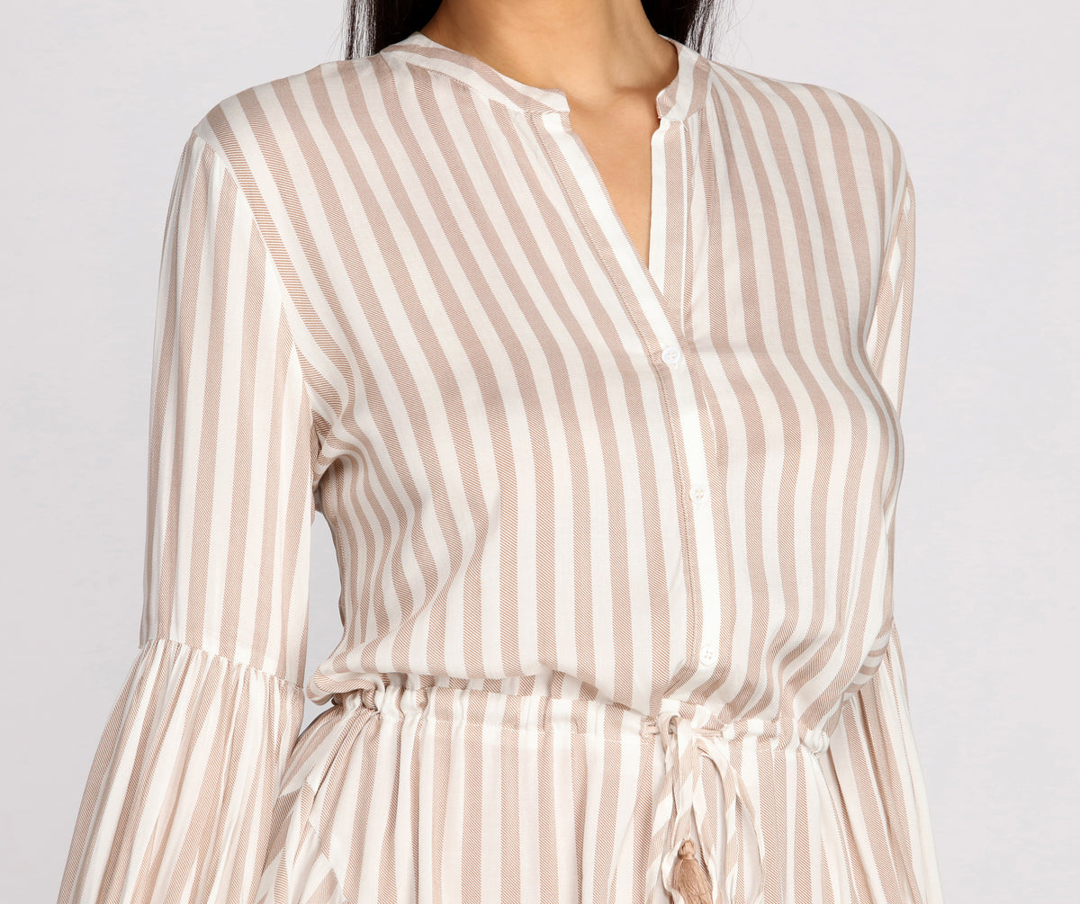 Stylish Stripes Tassel Waist Tie Mini Dress