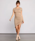 Stylishly Ruched Ribbed Knit Mini Dress