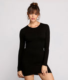 Chic Ribbed Knit Basic Mini Dress