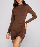 Keeping Knit Chic Mock Neck Ruched Mini Dress