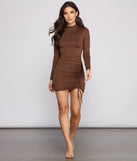 Keeping Knit Chic Mock Neck Ruched Mini Dress