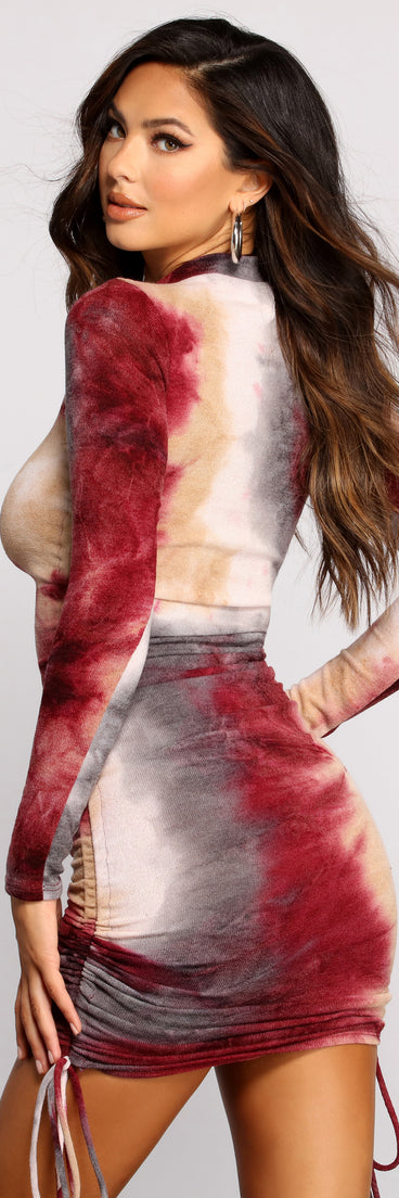 Keeping Knit Retro Tie Dye Ruched Mini Dress