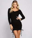 You’ll make a statement in Fall Back To Basics Ribbed Knit Ruched Mini Dress as an NYE club dress, a tight dress for holiday parties, sexy clubwear, or a sultry bodycon dress for that fitted silhouette.