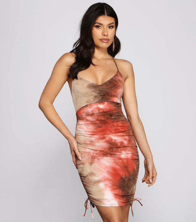 Fabulously Retro Ruched Tie Dye Dress is a trendy pick to create 2023 festival outfits, festival dresses, outfits for concerts or raves, and complete your best party outfits!