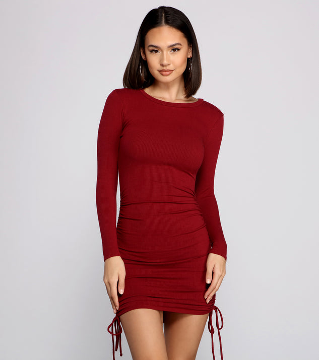 Ruched And Ribbed Knit Crew Neck Mini Dress | Windsor