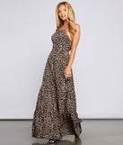 Fiercely Stylish Lace-Up Leopard Maxi Dress is a trendy pick to create 2023 festival outfits, festival dresses, outfits for concerts or raves, and complete your best party outfits!