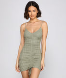 Drawn In With Glam Ruched Mini Dress is a trendy pick to create 2023 festival outfits, festival dresses, outfits for concerts or raves, and complete your best party outfits!