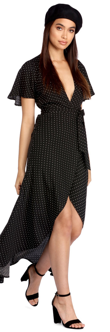Polka Dot High Low Wrap Dress