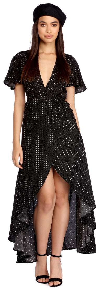 Polka Dot High Low Wrap Dress