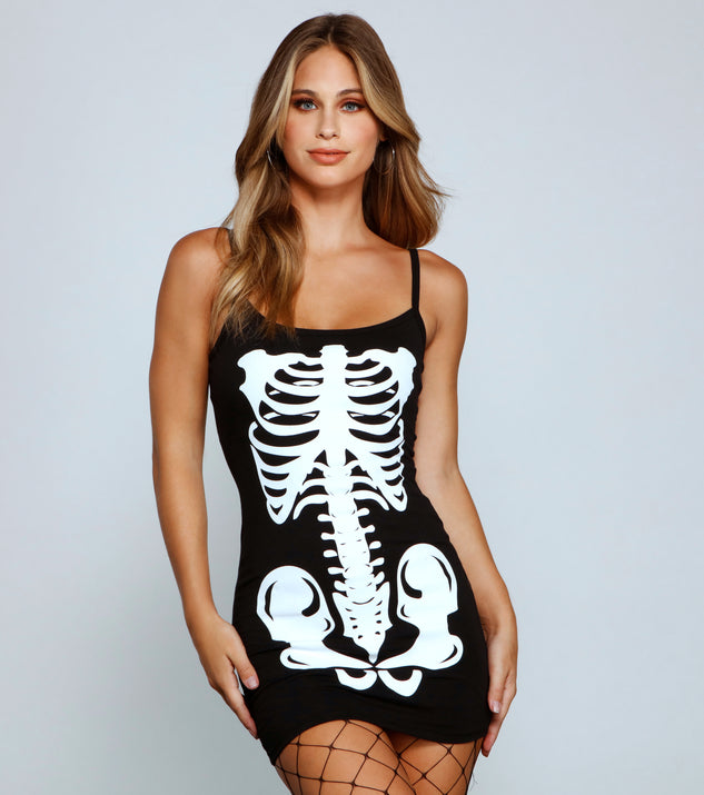 Glam Ghoul Skeleton Print Mini Dress | Windsor Glam Ghoul Skeleton Print Mini Dress | Windsor