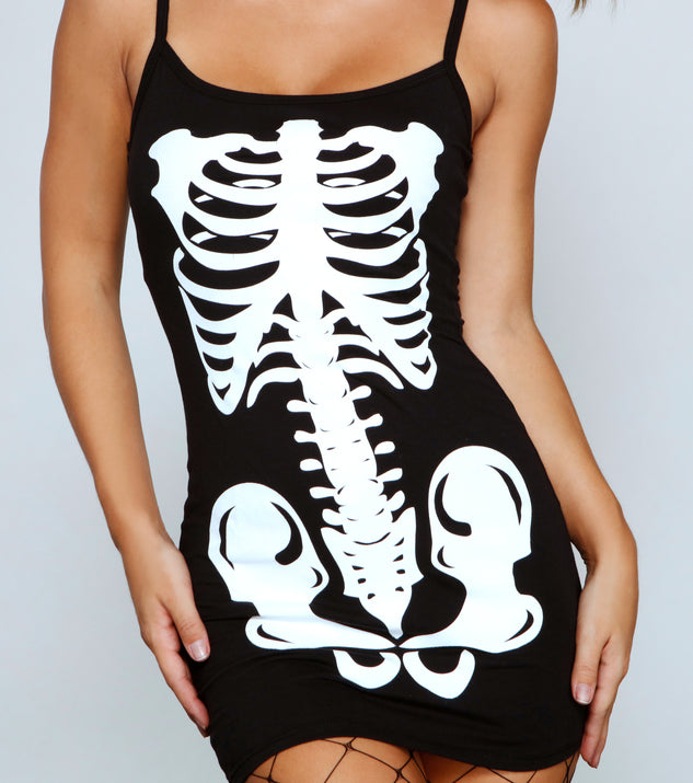skeleton cut out dress Glam Ghoul Skeleton Print Mini Dress