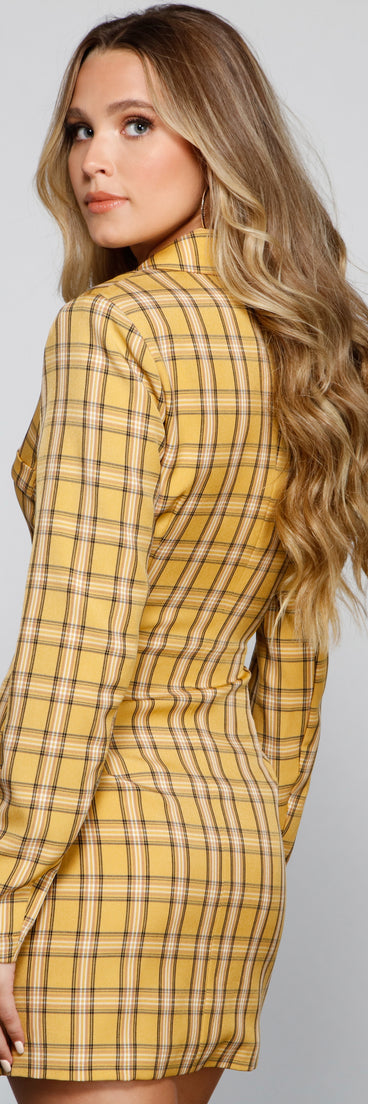 Get A Clue Plaid Blazer Dress