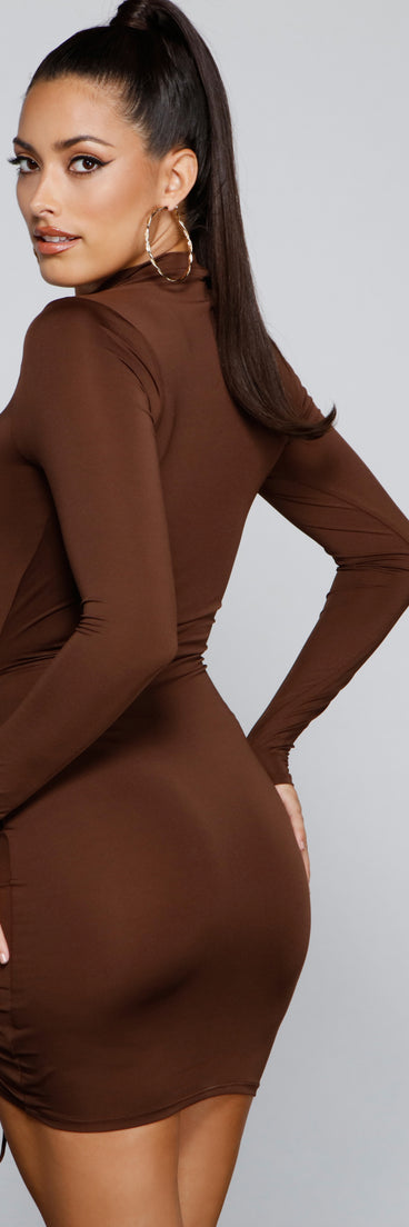 Drawn To Glam Ruched Mini Dress