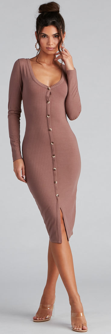 Cute As A Button V-Neck Midi Dress