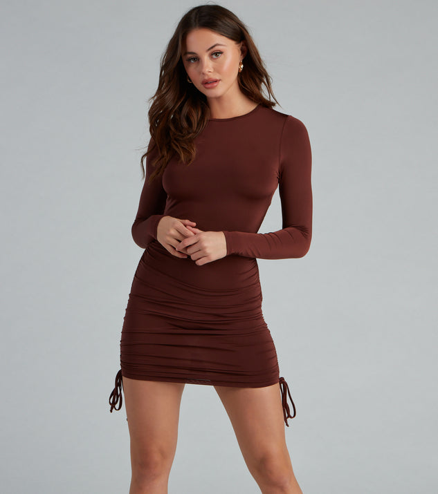 Ruched Babe Long Sleeve Mini Dress