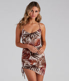 Island Views Tropical Cowl Mini Dress for Prom, Bridesmaids, Wedding Guests, Formals Military Balls, and Homecoming 2022