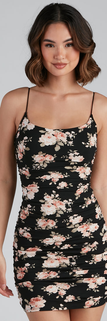 Winter Florals Ruched Bodycon Dress for Prom, Bridesmaids, Wedding Guests, Formals Military Balls, and Homecoming 2022