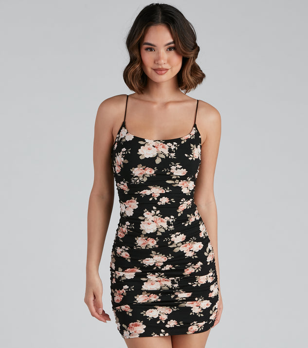 Winter Florals Ruched Bodycon Dress for Prom, Bridesmaids, Wedding Guests, Formals Military Balls, and Homecoming 2022