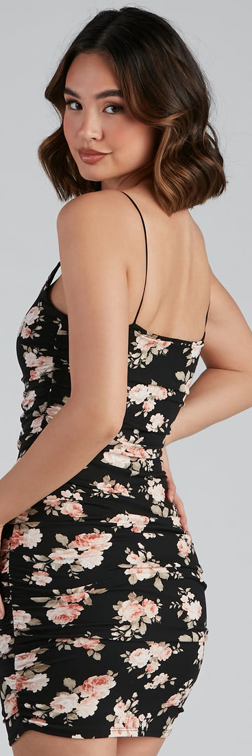 Winter Florals Ruched Bodycon Dress