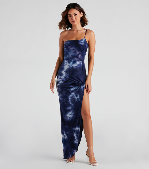 You will feel beautiful in the Tie Dye For One Shoulder Dress as your long dress for any semi-formal or formal holiday party, NYE dress outfit, or pick this stunning style as your gown for any seasonal celebration.