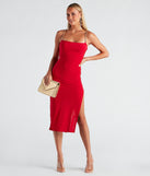 The Chain My Mind Side Slit Midi Dress is a unique party dress to help you create a look for work parties, birthdays, anniversaries, or your next 2023 celebration!